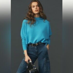 Maeve by Anthropologie Teal “The Shea Boxy Cashmere” Mock-Neck Sweater Size L